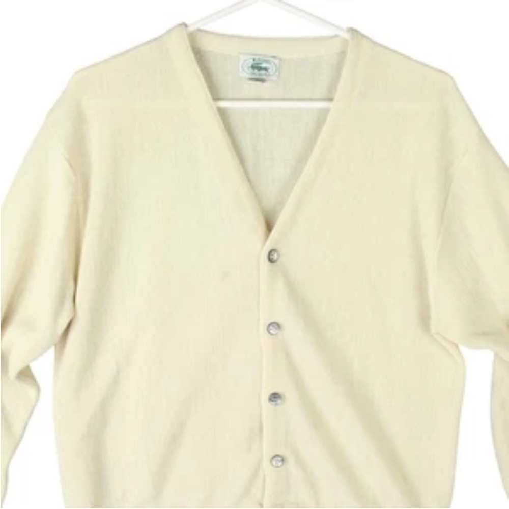 Vintage IZOD Lacoste USA Made Acrylic Sweater Cardigan Cream Knit Men Sz M - Picture 5 of 14